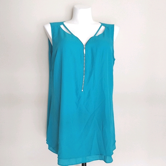 City Chic Tops - City Chic M Turquoise Zip Tank